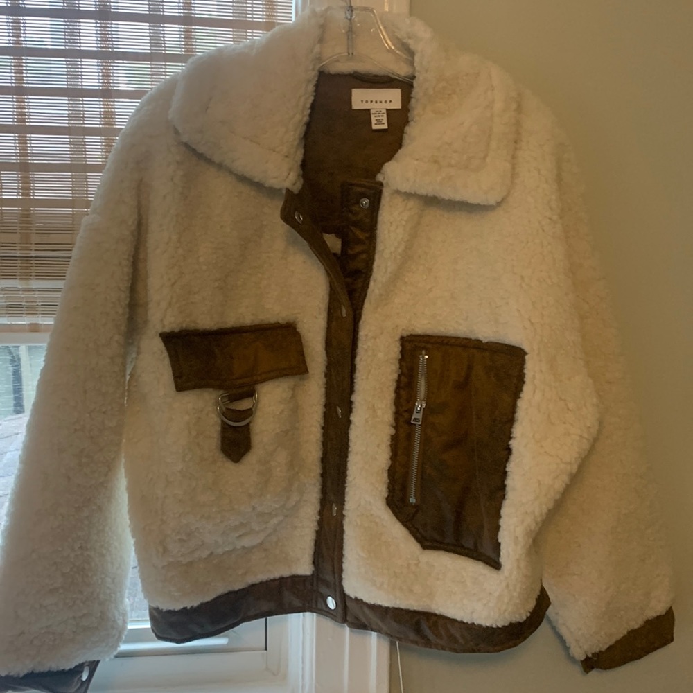 Faux shearling and leather trim jacket